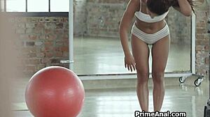 Exercise Ball Turns Into Anal Rimjob Workout