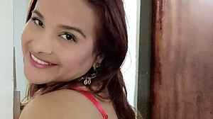 pov milf gina halime soaks huge tits in cum wearing red lingerie