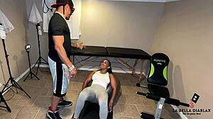 Labelladx Og Jim Bones Interrupts Labella's Workout for Ebony Anal Ride