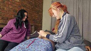uhh two shy petite girls jerk my huge cock double
