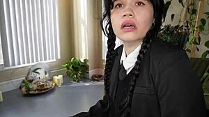 yhivi as wednesday addams takes monster bbc deep doggystyle cosplay