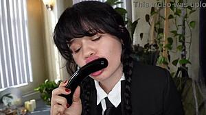 yhivi as wednesday addams takes monster bbc deep doggystyle cosplay