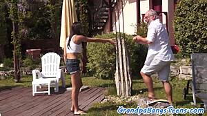 busty european teen gets doggystyled hard by grandpa in bed
