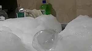 cyno relaxes in steamy solo bubble bath