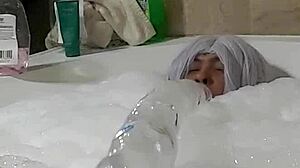 cyno relaxes in steamy solo bubble bath