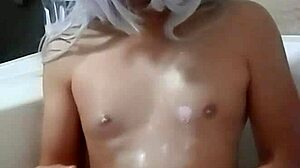 cyno relaxes in steamy solo bubble bath