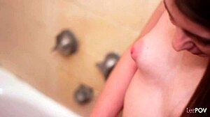 lesbian fingers wet beaver during steamy bath sex