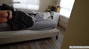 Stepson blindfolds and facefucks stepmom's big tits