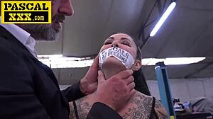 this submissive french milf gets face fucked rough then screwed hard in garage car