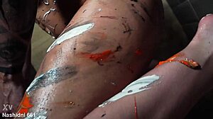 busty eva gold body paint shower erotic dance tease