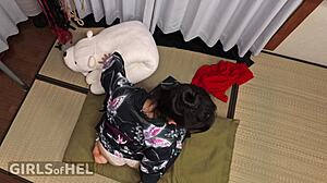 WOW PRETTY KIMONO GIRL CUMS SHOWING HER TINY WET PUSSY!