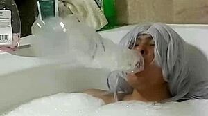 cyno relaxes in steamy solo bubble bath