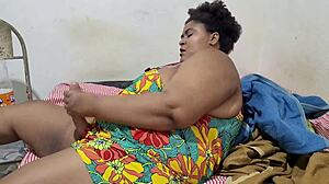 Futanari stepmom grows huge dildo cock between fat legs