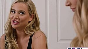 Big tit blonde lesbians skip lunch to devour each other's shaved pussies at work