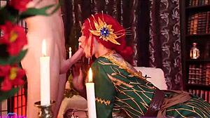 triss merigold cosplay slut swaps dildo for real cock footjob