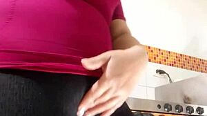 colombian latina aunt's giant cameltoe drips wet in leggings for stepson fantasy