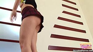 she flashes panties teasingly in kitchen