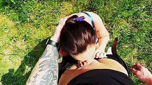 naughty risky public fuck in german park with hot milf