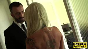 inked brit sub roxy mae bends over fishnets for rough cuckold slaps and cowgirl