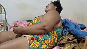 Futanari stepmom grows huge dildo cock between fat legs