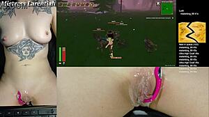 twitch egirl rips clothes for oiled monster toy in dripping goth shaved pussy
