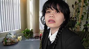 yhivi as wednesday addams takes monster bbc deep doggystyle cosplay