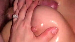 cumming on her big tits and shower blowjob after titty fuck