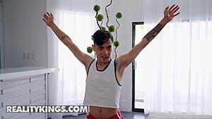 busty yoga teacher rides student cock in classroom