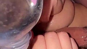 cumming on her big tits and shower blowjob after titty fuck