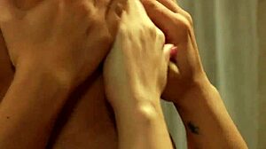 sexy lesbian madame in pantyhose humping and fingering with slave