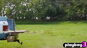 Cute big tits asian teen posed naked outdoors.