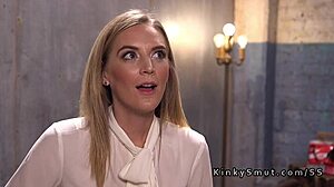 blonde in pantyhose explores intense threesome bondage session