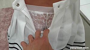 amateur couple films creampie in bathroom