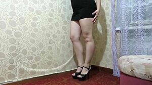 Foot fetish with plump legs and big booty under the skirt mature milf boasts of her legs in shoes with high heels and does a pedicure