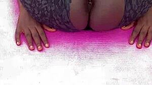 ebony milf morning workout and pussy spread outdoors