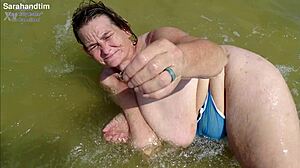 Beach Titty Breaker Granny Shows Saggy Tits In See Through