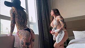 Hotel mix up turns into hot foursome - two babes get pussies pounded - steve rickz!