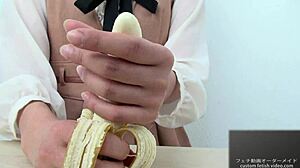 hand crush fetish girl crushes banana