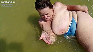 Beach Titty Breaker Granny Shows Saggy Tits In See Through