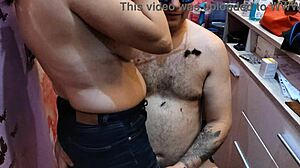barber babe shows off her perfect natural tits