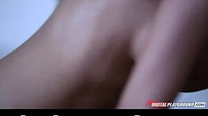 Sexy natural blonde talks her busty brunette gf into a threesome