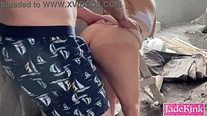 Slut fucked outdoor in a public construction site big ass pov