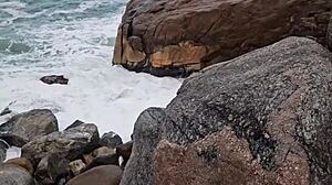 Saymon tests brenda's sweet pussy on the rocks