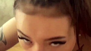 Petite brunette teen 18+ model with natural tits rimming deepthroat and messy cum on face