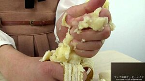 hand crush fetish girl crushes banana