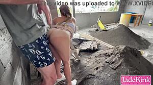 Slut fucked outdoor in a public construction site big ass pov