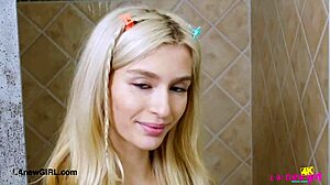 Picture-perfect blonde took a shower before casting