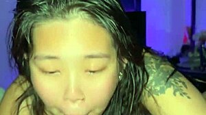 Thick asian slut sucks and fucks sloppy pov blowjob doggystyle and riding cowgirl reverse cowgirl huge creampie