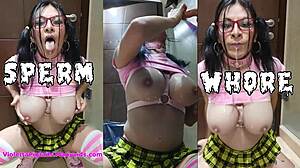 bukkake sissy slut adicta a recibir la leche en la cara y las tetas