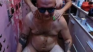 barber babe shows off her perfect natural tits